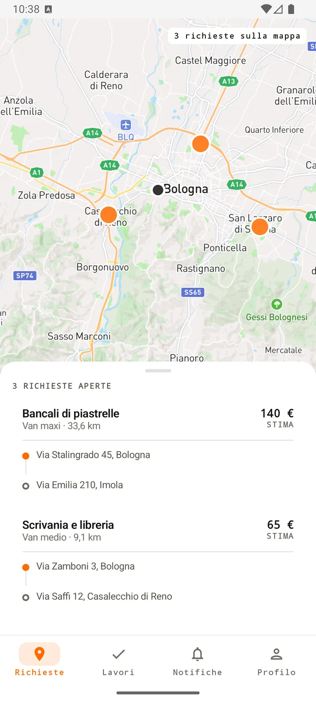 Le richieste di trasporto vicino a te, nell'app Van on Demand